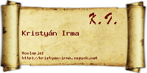 Kristyán Irma névjegykártya